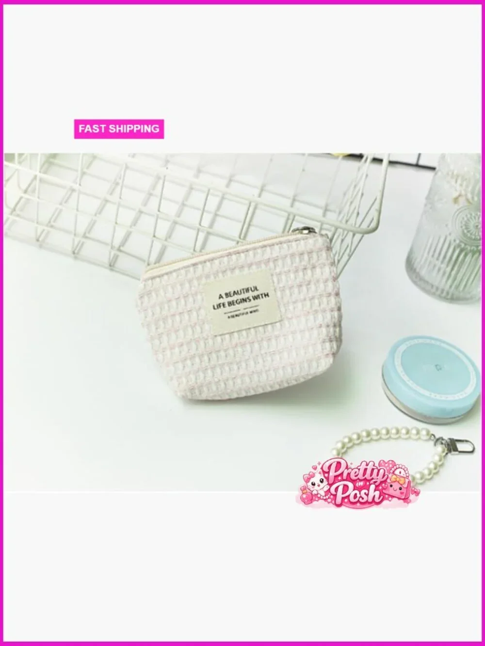 Cotton Plaid Mini Makeup Bag Zipper Pouch Travel Toiletry Organizer